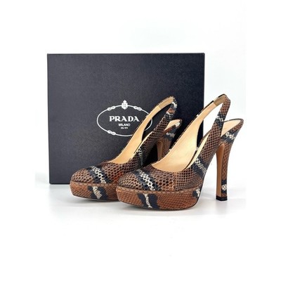 Prada SS 2009 Snakeskin Platform Slingback High Heel Pumps 36.5