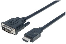 Manhattan Hdmi To Dvi-D 24+1 Cable 3M Male To Male Black Dual Link Compatible Wi