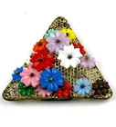 Miriam Haskell Triangle Brooch Dress Fur Clip Celluloid Flowers VIntage Jewelry
