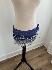 Two One Blue One Black belly dance hip scarf with silver coins