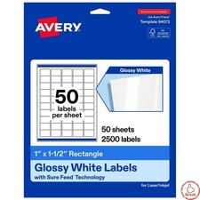 Glossy White Rectangle Labels, 1" x 1.5", 2500 Total