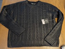new Simply Vera Verawang M Chunky Pullover Black Long Sleeve Sweater Matte Sheen