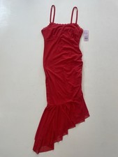 Wild Fable Women Small Red Mesh Ruched Asymmetric Midi Dress Ruffled High-Low