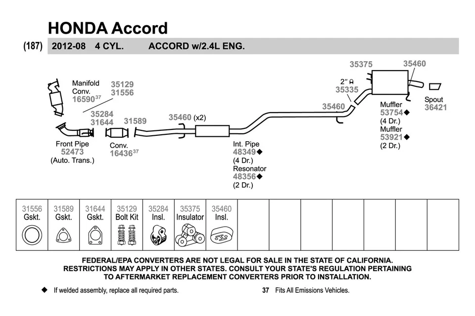 For Honda Accord 08-12 Exhaust Muffler and Pipe Assembly Quiet-Flow Stainless - Изображение 3 из 4