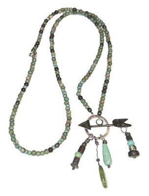 Sterling Silver Turquoise Blue Green Arrow Bead Togle Designer Rare NECKLACE 24''