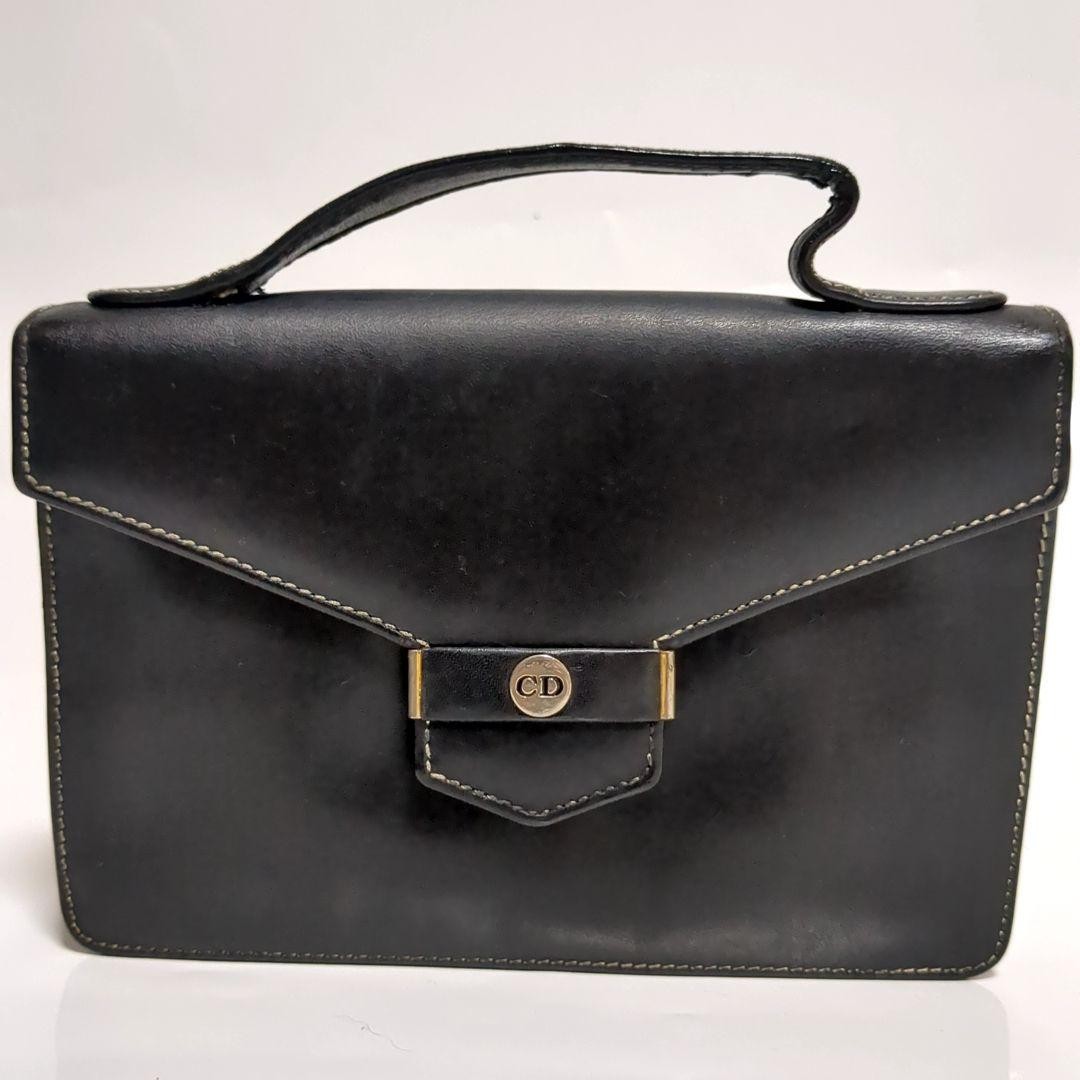 Christian Dior Leather Handbag Black 11cm x 16cm Mini Logo Fittings