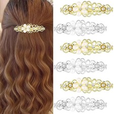 Geosar 6 Pcs Pearl Hair Clips Barrettes for Women Rhinestone Bridal Hair Clips F