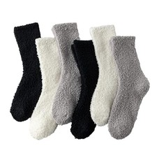 6 Pairs Fuzzy Socks For Women Soft Home Slipper Socks Fluffy Black white gray