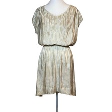 Express XS Beige Gold High Low Mini Dress Abstract Print Short Sleeve Casual