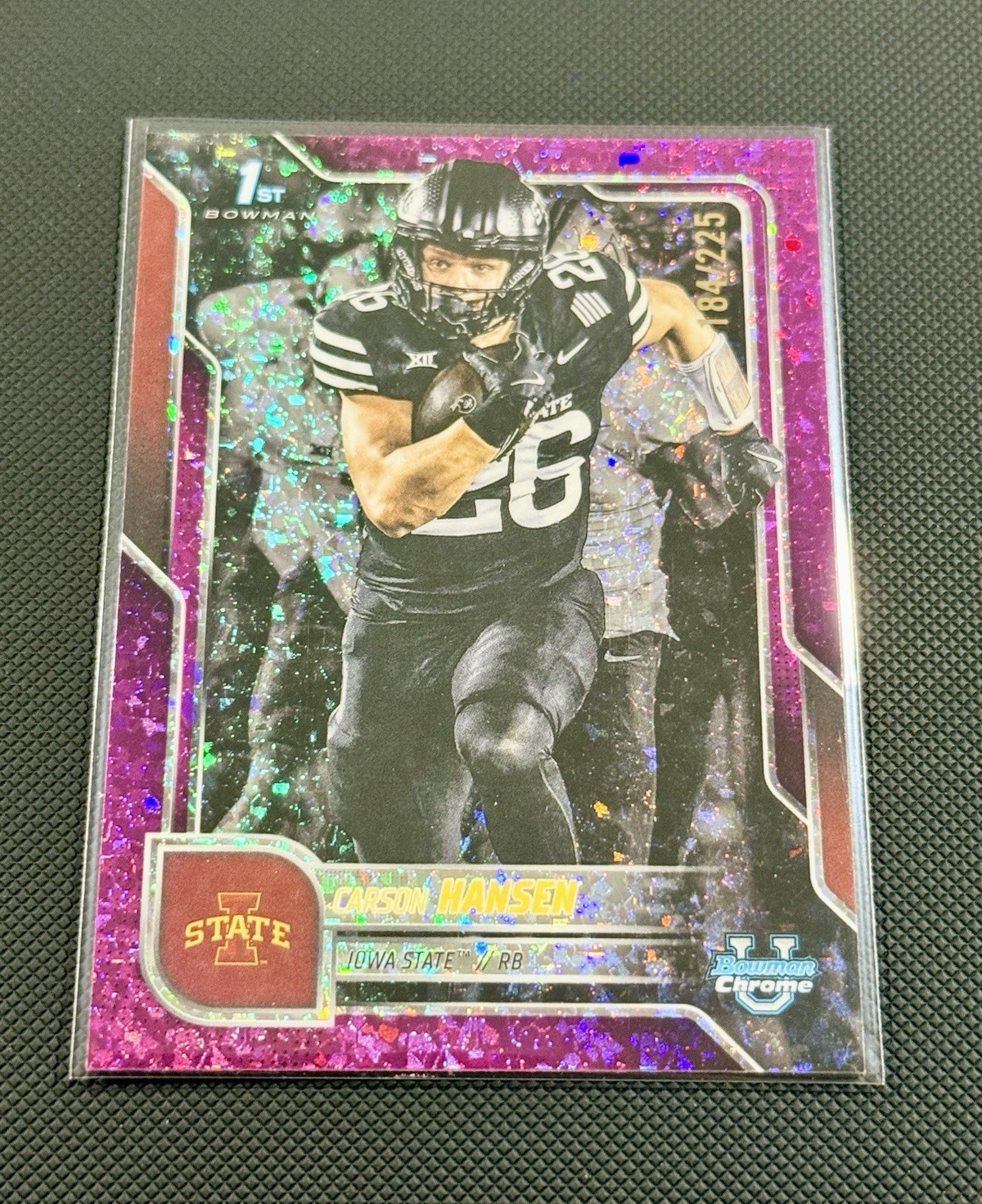 Topps 2025 Bowman University Chrome Carson Hansen #55 Purple Shimmer 184/225