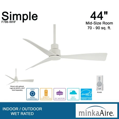 Minka Aire Simple 44"  - Flat White 3-Blade Remote Control - Picture 6 of 7
