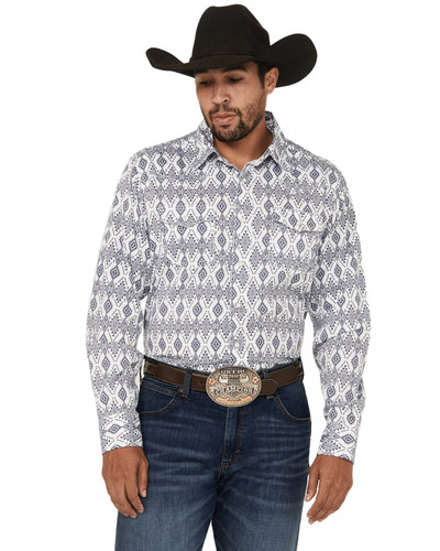 Wrangler Men's Retro Premium Geo Print Long Sleeve Snap Western Shirt -