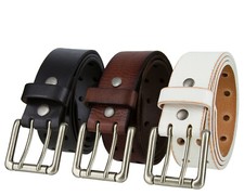 Twin Roller Buckle Casual Jean Punk Belt Genuine Full Leather Belt 1-1/2" Wide