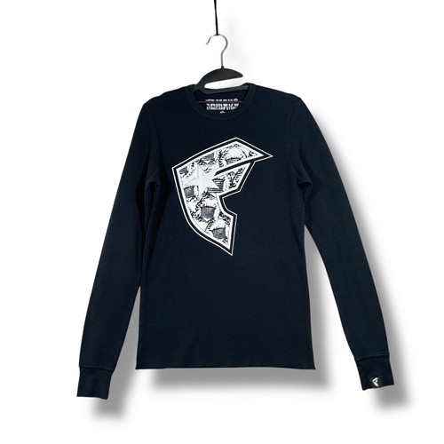 Famous Stars Straps Thermal Long Sleeve Graphic Top Black Grunge Skater Womens S