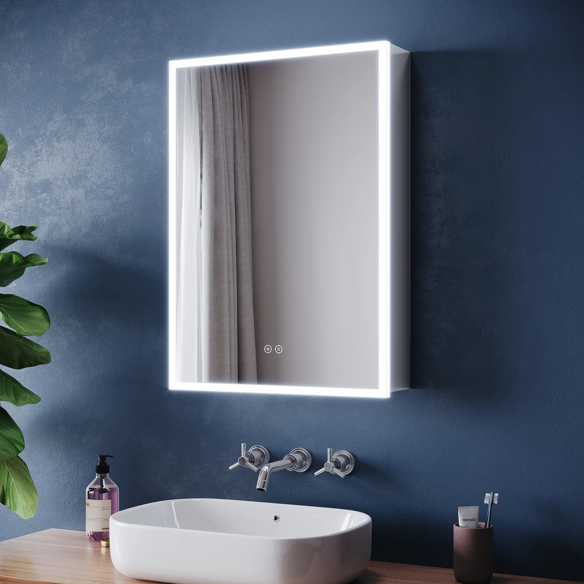 LED Bathroom Mirror Cabinet Shaver Socket Demister Illuminated Lights 500x700mm