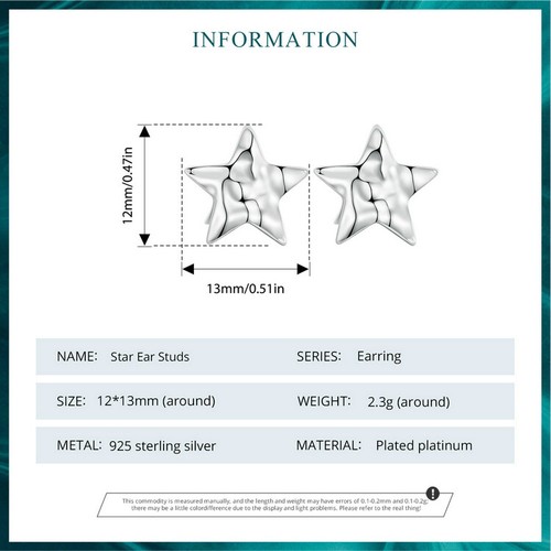 Bamoer Unique Real 925 Sterling Silver Star Stud Earrings Jewelry For Women Gift - Picture 8 of 12