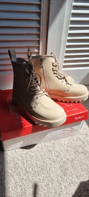Kickers Kizzie Higher nubuck leather lace boots in Beige RRP £115