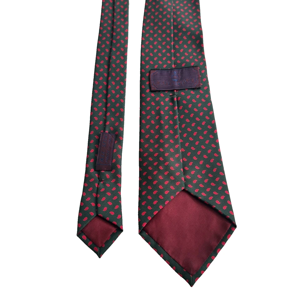 Venanzi Green and Red Paislay Designer Silk Tie Made in Italy - Image 4 of 4