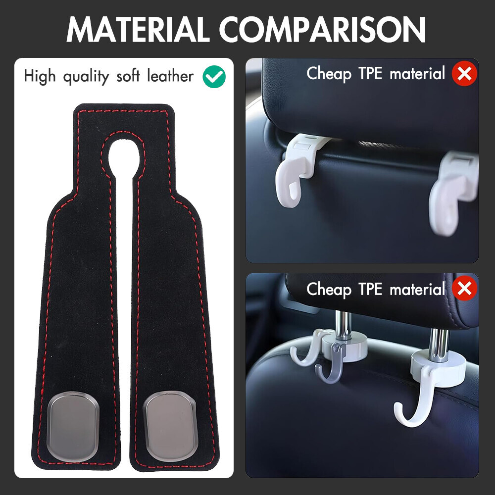 1pcs Black Car Headrest Hook Leather Seat Back Hanger Bag Purse Cloth Holder