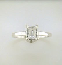 Four Prong Emerald Cut Solitaire Ring Setting Sterling Silver