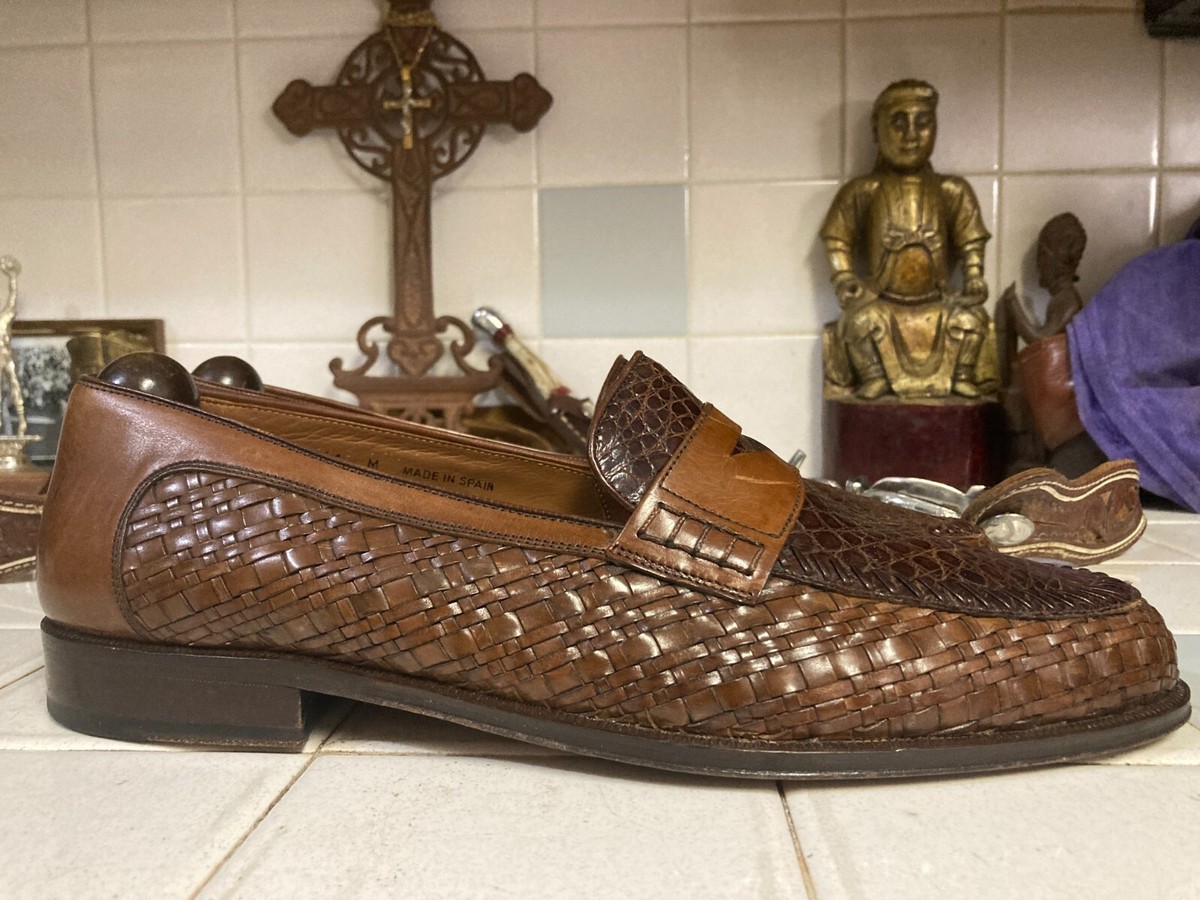 Like NEW! $295 Massimo Emporio Brown Woven Leather Penny Loafers 10 Men main image 4