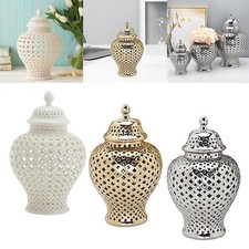 Light Ginger Jar Hollow Vase with Lid Crafts Carved Lattice