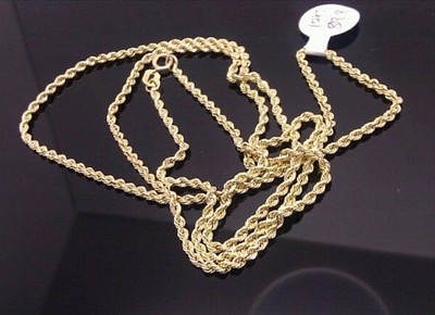 Real 10K Yellow Gold Rope Chain 2mm Necklace 22