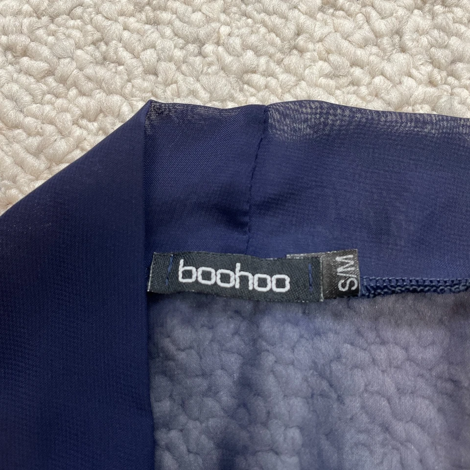 Boohoo Kimono Top Womens Small Open Front Sheer 3/4 Sleeve Navy Blue Shirt Light - Image 2 of 4