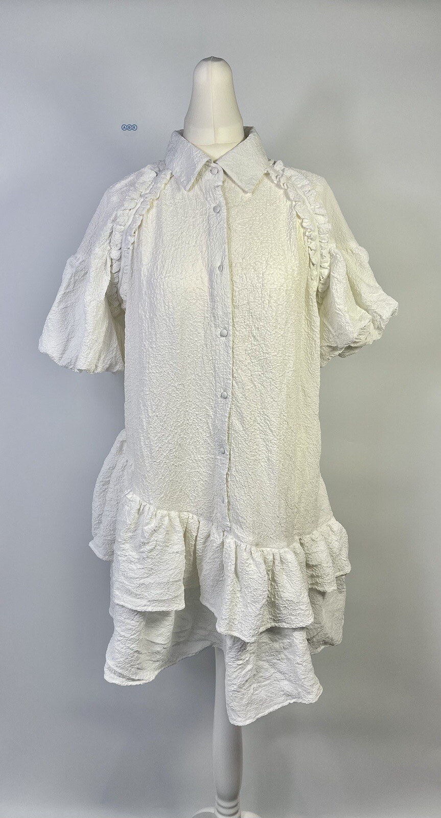 River Island Frill Textured Tiered Button Shirt Smock Summer Dress White Small