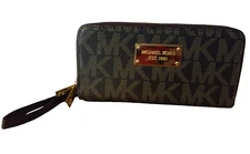 NEW Michael Kors Signature Jet Set Brown Zip Around Medium Wallet/Wristlet