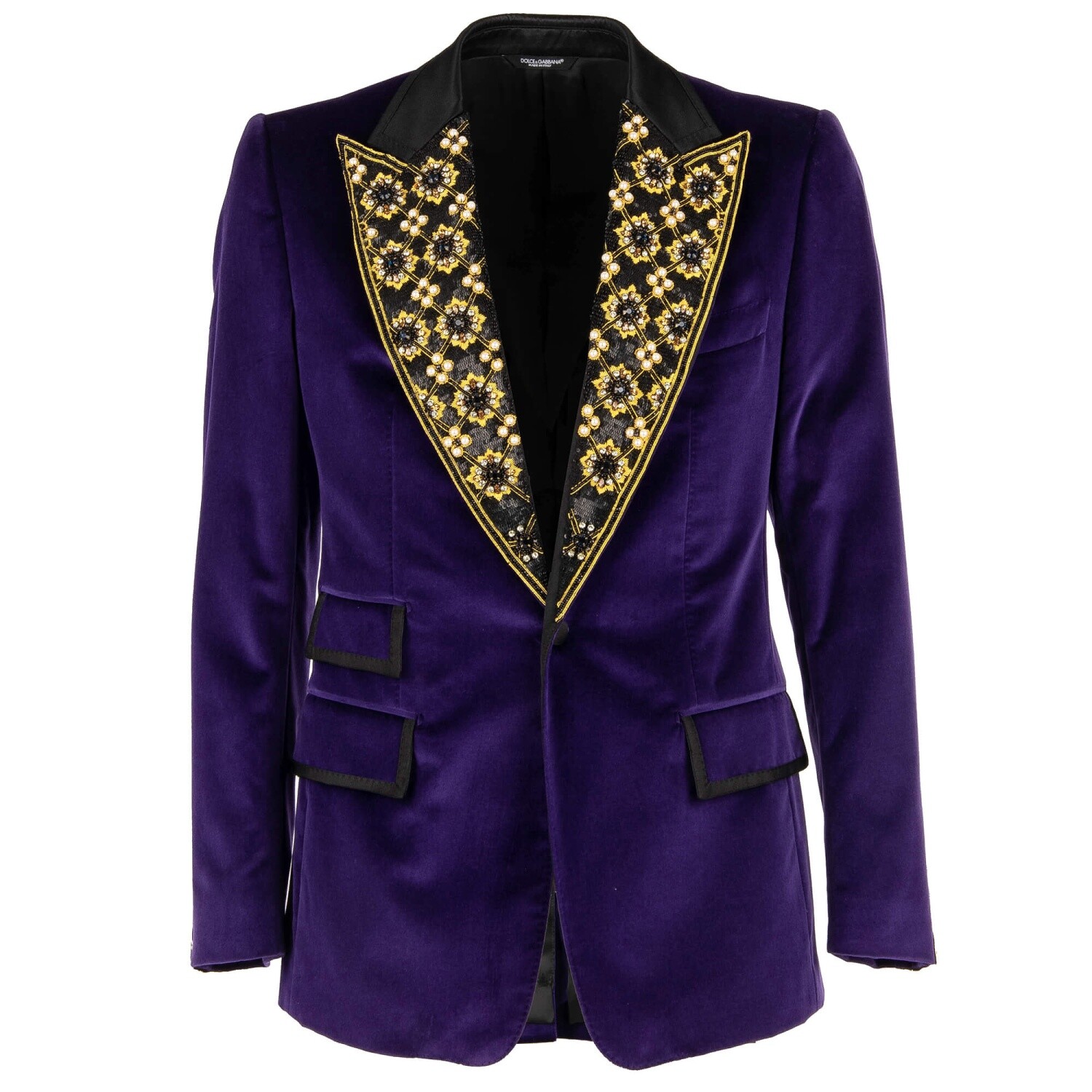 DOLCE & GABBANA Crystals Sequins Embroidery Tuxedo Blazer Purple Black 09758