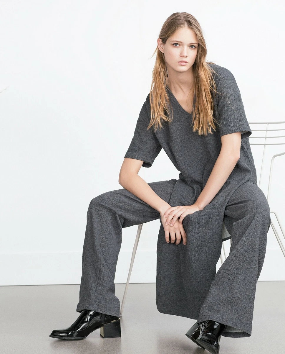 ZARA Wide Grey Jacquard Trousers. Size S eBay