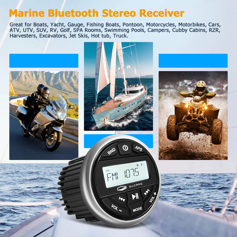 Marine Bluetooth Stereo Guage System w/ Waterproof 6.5" 240W Speakers for Yacht - Image 3 of 4