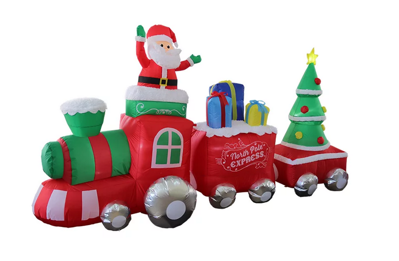 10 Foot LED Airblown Inflatable Christmas Train & Santa North Pole ...