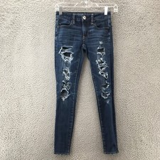 American Eagle Outfitters Super Stretch Skinny Womens 00 Blue Distressed Denim