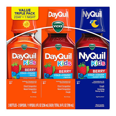 Vicks DayQuil/NyQuil Kids Cold & Cough Liquid 2 day + 1 Night Berry 3 NO SHIP CA
