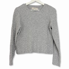 LOFT New Gray Cable Knit Crew Neck Pullover Sweater Size Medium Petite