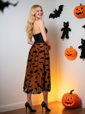 Women's Witchy Tulle Tutu Skirt, Halloween Dress Pumpkin Skirt Velvet Bats Elast