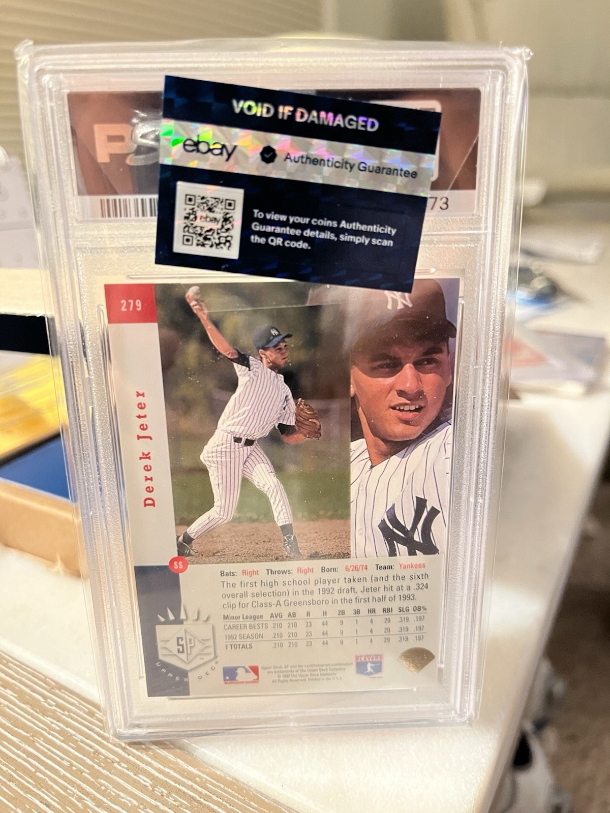 Upper Deck 1993 SP Premier Prospects Derek Jeter #279 Foil PSA 7 Yankees view 3