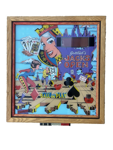 Gottlieb’s Jacks Open Original Pinball Backglass 1977 Framed #60164 25.5x23.5