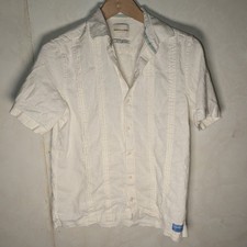 Scotch  Soda Men's White Linen Short Sleeve Cubavera Shirt Casual Summer Small