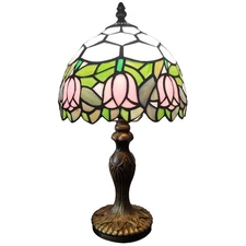 Tiffany Lamp 3-Way Dimmable Table Lamp Pink Tulip Stained Glass Reading Light Sm