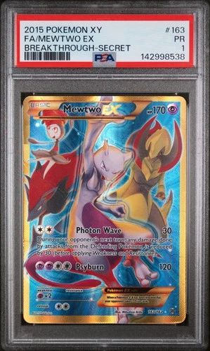 2015 POKEMON XY BREAKTHROUGH SECRET #163 FULL ART/MEWTWO EX PSA 1