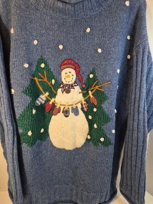Vintage 90s PBJ Sport Snowman Sweater Mock Neck Cottage Folk Christmas B152 