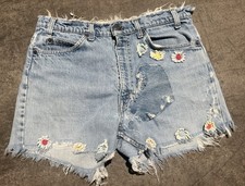 Vintage 70s Levis Orange Tabs Cut Offs Distressed Boho Floral Repaired Festival