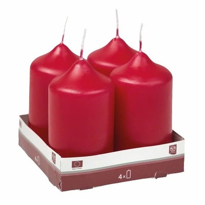 Stumpenkerzen 4er Set Bordeaux  5x9cm Säulenkerzen Advent Deko Weihnachten Deko