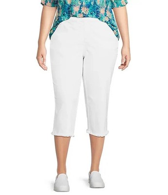 INTRO LOVE THE FIT Flower Capri Frayed Hem Capri Pull on White sz 24W $59