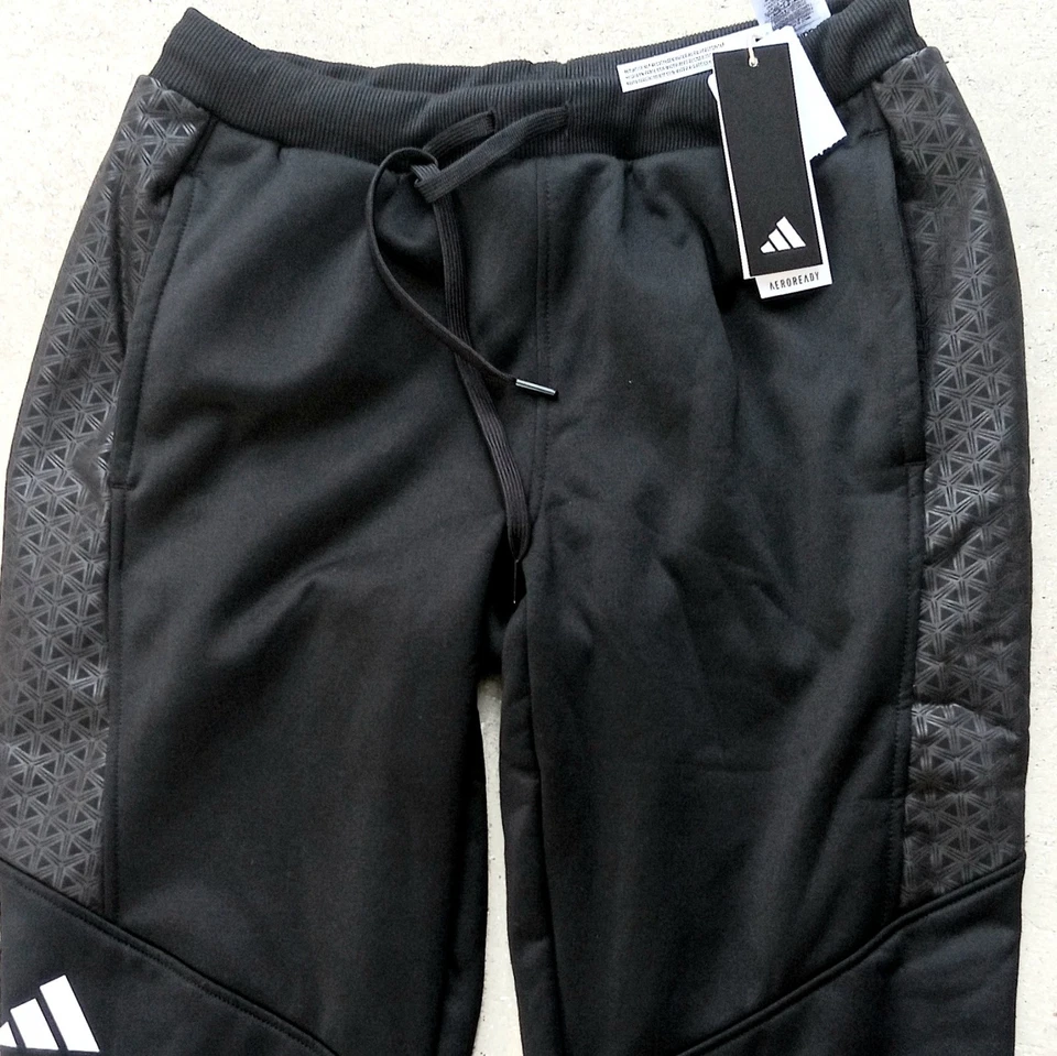 NUEVO Pantalones de Entrenamiento de Viaje Adidas Cónicos para Hombres Grandes Negros con Cremallera Pierna Aeroready Foto 2 de 4