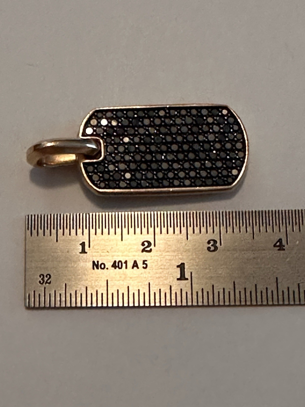 David Yurman 18k Rose Gold Black Diamond Tag Pendant 27mm