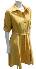 Buttery Yellow Women Dress Knee Length Texture solid Quiet Casual collar Belt 14